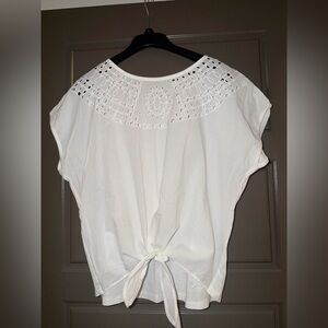 Women's White Eyelet Yoke Blouse Calligraphie brand
